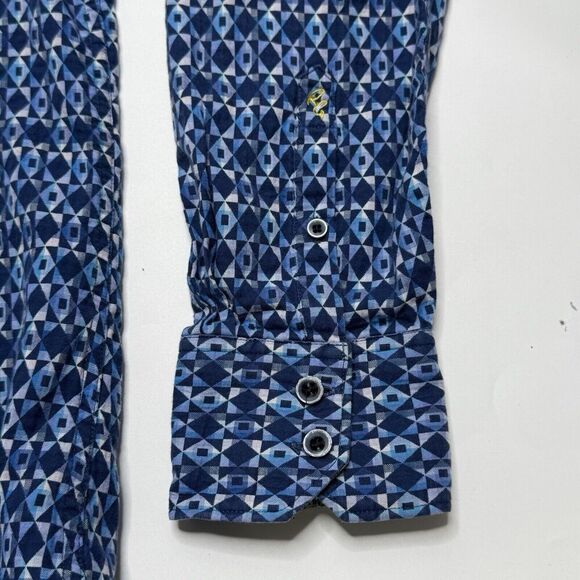 Robert Graham Men's Size L Large Octavian Button up Shirt Flip Cuffs Navy Blue - Picture 11 of 13